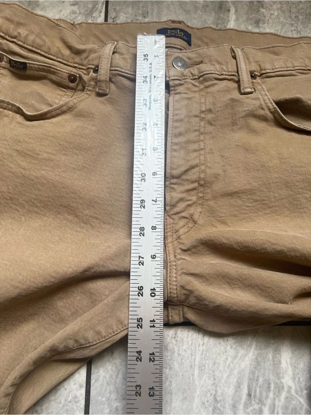 Polo Ralph Lauren Men's Chino Pants 34x32 Tan Khaki Slim Straight Logo Casual